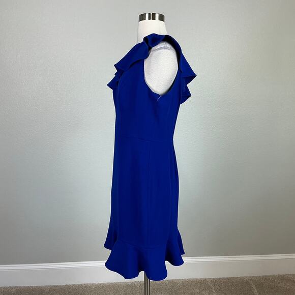 Aidan Mattox One Shoulder Mini Sheath Cocktail Dress Blue Size 10 Sleeveless - Picture 5 of 14